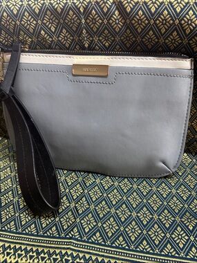 Nine West Gray Leather Wristlet with Cream Trim and Black Strap